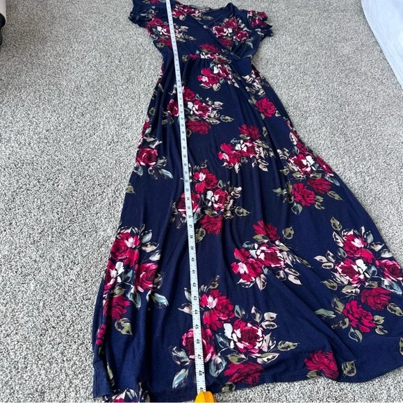 Loveappella Navy Floral Maxi Dress Size Small V Neck Boho Spring Summer - Picture 6 of 8